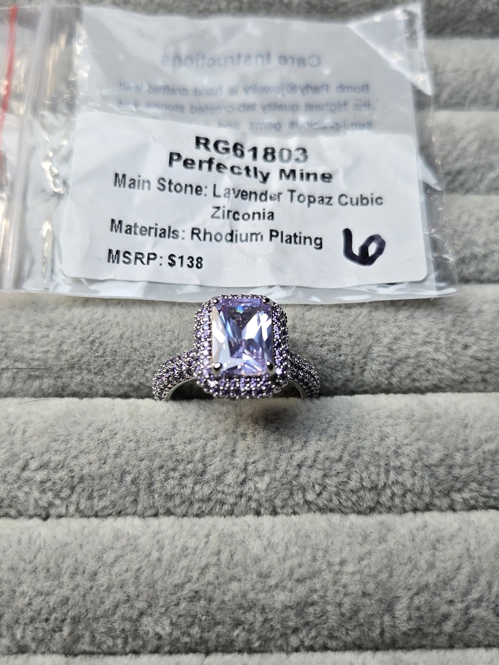 Size 6 Lavender Topaz Cubic Zirconia Rhodium Plated Bomb Party Ring